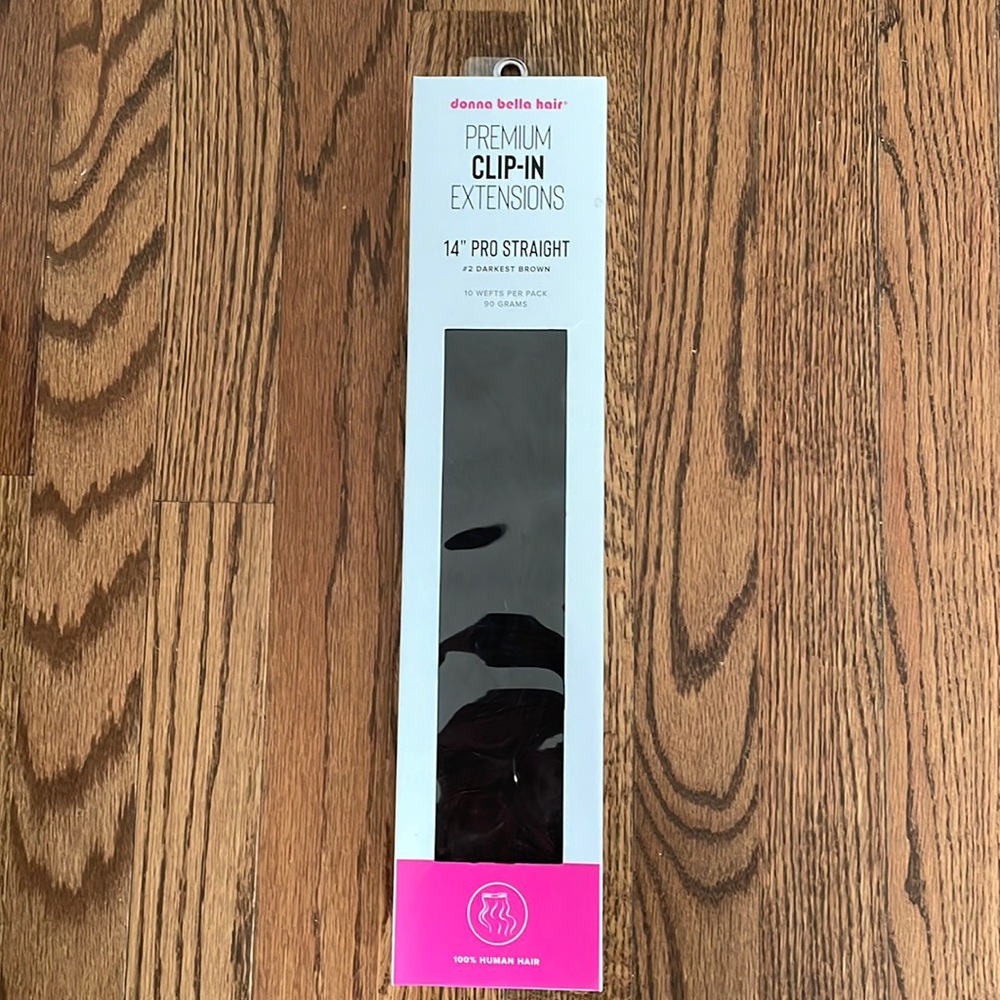 Brand new NWOT Donna Bella premium hair extensions 14”pro straight “2 dark brown